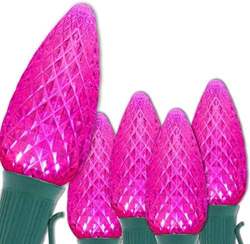 C9 OptiCore LED Commercial Outdoor Christmas Lights  Heavy Duty Christmas String Lights; Green Wire (25 Lights, 25 ft, Pink)