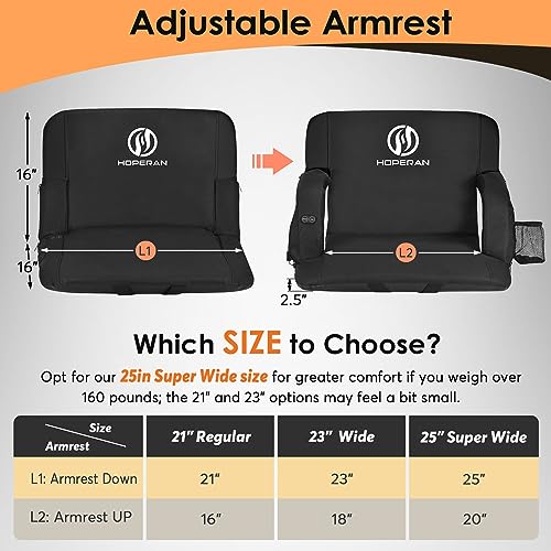 HOPERAN 25" Dual-Sided Heated Stadium Seats for Bleachers with Back Support, 20000mAh Power Bank Included, 3 Levels Heating Stadium Seating for Bleachers Seat with Backrest, Portable Stadium Chair - Thumbnail 5