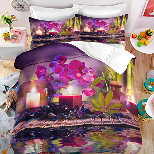 BLUVLY 155 X 220 Cm Parure De Lit 1 Personne + 2 Taies d'oreiller 65X65 House De Couette 155/220 Zen Microfibre De Haute Qualité Confortable Résistant