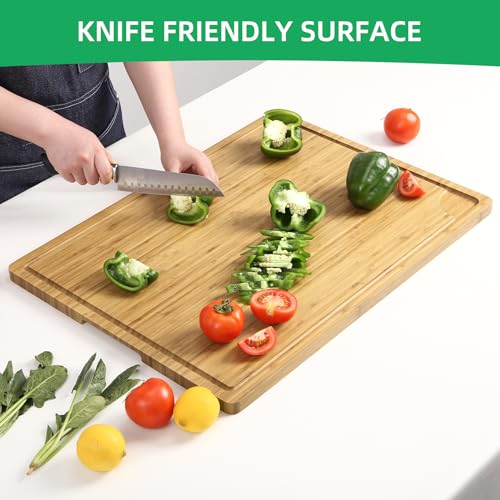 GarveeHome 24"x18" Bamboo Cutting Boards, Extra Large Wood Cutting Board for Kitchen with Juice Groove and Handles, Reversible Charcuteries Serving Tray
