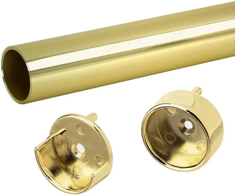 Polished Brass Custom Cut 1-5/16” Diameter Closet Wardrobe Rod | Made-to-Order Hanging Rod for Closets & Storage with End Supports (12 Inches Length)