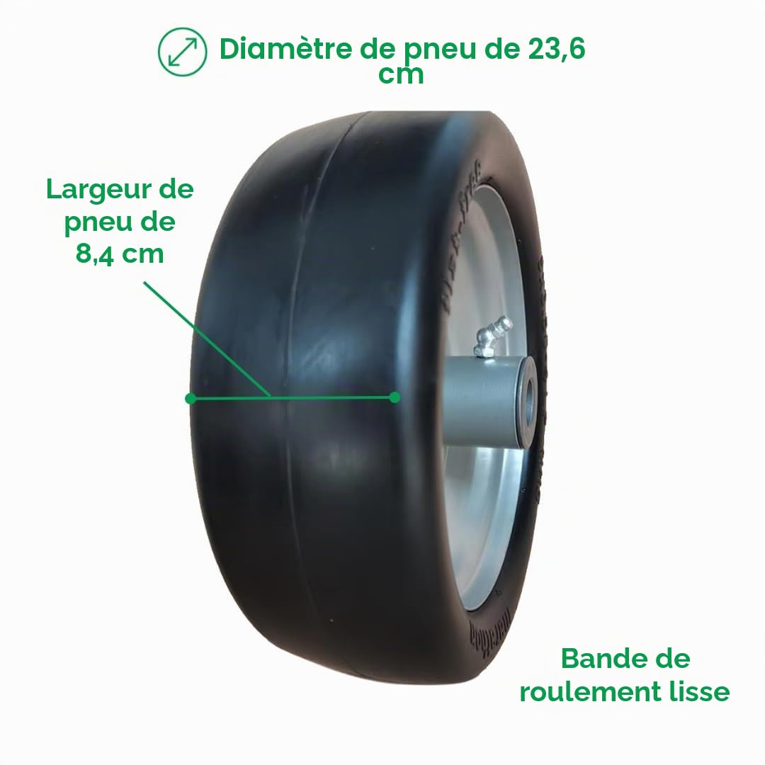 Marathon, Pneu increvable de Tondeuse à Gazon sur Roue, 22,9 x 8,9-10,2 cm, moyeu centré de 10,2 cm, Douille de 1,9 cm