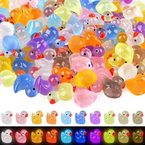 Fzyisw 100 Pièces Mini Canards Lumineux en Résine, Multicolores, Miniatures en Plastique pour Aquarium, Paysage de Jardin et Ornement Maisons de Poupées