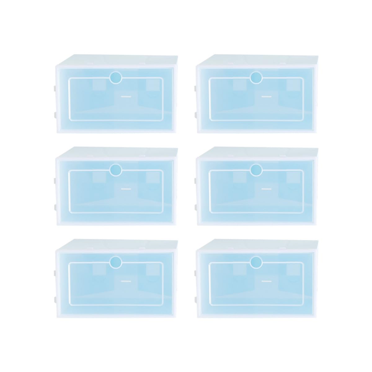 Caja de zapatos apilable azul L de plástico PP transparente, set de 6 unidades para armario