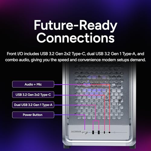 Image of Cooler Master MasterFrame 400 Micro ATX PC Case, Premium Aluminum mATX Modular Chassis, 1x ARGB Fan, 390mm GPU Support, 360mm AIO Radiator, Dual Orientation, USB 3.2 Type-C, Silver