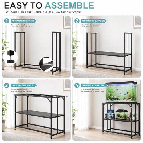 Image of TOCRETOARE Fish Tank Stand 55-75 Gallon, Metal Aquarium Stand, 48.4 inchx19.7 inchx32.3 inch Double-Layer Storage Design, Suitable for Home Office Use, 900LBS Capacity,Black (Tank not Included)