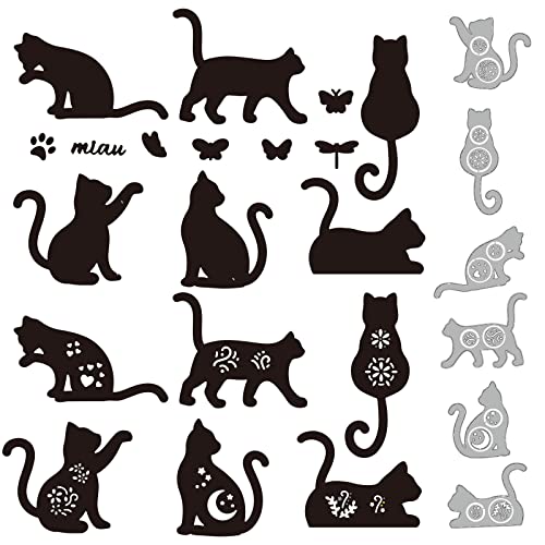 GLOBLELAND Matrices de Découpe Fleur Chat pour DIY Scrapbooking Métal Chat Kitty Découpe Gabarit Gabarit pour Papier Carte Fabrication Décoration Album Artisanat Décor
