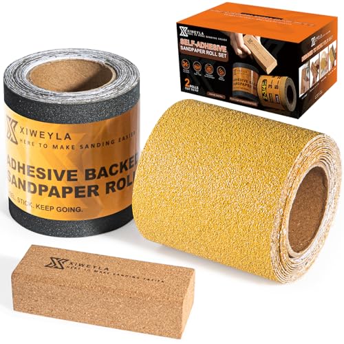 XIWEYLA 2 Rolls Self Adhesive Sandpaper Roll for Detail Sanding Wood Crafts Furniture Repair & DIY Sticky Back Sandpaper Cut to Size for Mini Sander & Hand Sanding Block 2-3/4 Wide 80/320 Grit