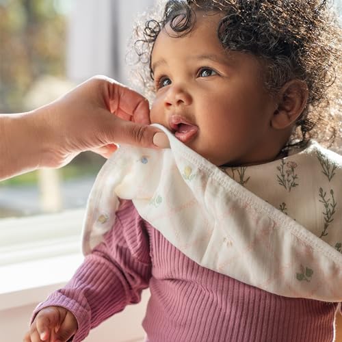 aden + anais Silky Soft Bamboo Viscose Burpy Bib – Multi-Use, Absorbent 4-Layer Burp Cloth and Full-Coverage Snap-Closure Baby Bib in One, 22.5” X 11”, 2-Pack, French Floral3