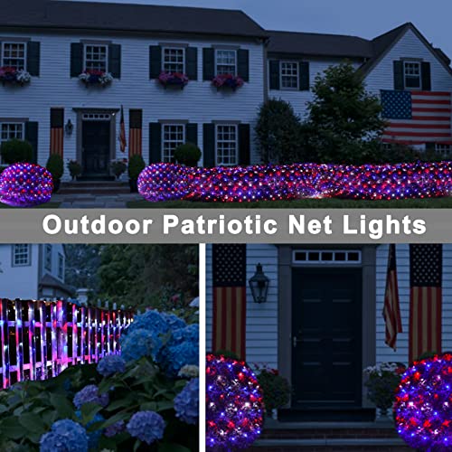 4Th Of July Decorations Net String Lights Outdoor Red White And Blue Lights Waterproof, 14.8Ft X 5Ft 300 Led Independence Day Net Lights 8Modes Patriotic Lights For Bushes Party Yard Garden Decor #TOP5