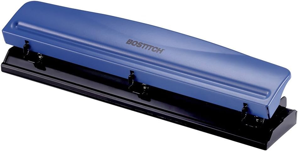 Image of Bostitch Office Premium 3 Hole Punch,12 Sheet Capacity,Metal,Rubber Base,Easy-Clean Tray,Silver,(Pack of 6)