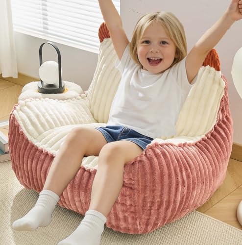Kisoy Bean Bag Chair, Bean Bag Sofa with Memory Foam Filler for Boys and Girls Soft Faux Fur Fabric Floor Chair for Gaming, Reading Relaxing,Pink