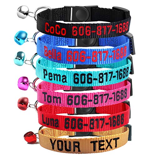 Custom Cat Collar, Personalized Embroidered Nylon Cat ID Collars with Bell, Custom Cat Collar with Tag, Embroidery Cat Collar with Cat Name and Phone Number, Nylon ID Collar for Big Cat or Small Dog
