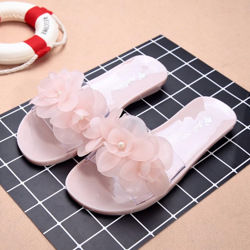 Loizziuy Floral Sandals Summer Crystal Jelly Sandals Fashion Flat Transparent Outdoor Non-slip Beach Slippers2