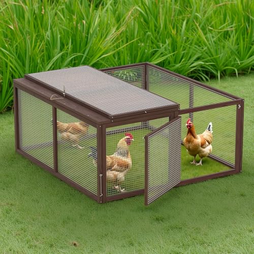 Kecreque Portable Chicken Run Rabbit Hutch Folding Chicken Cage for Indoor/Outdoor Top & Side Opening Doors Small Animal Pet Playpen No Assembly Required Poultry Pen 45x 42x 20 (Brown)