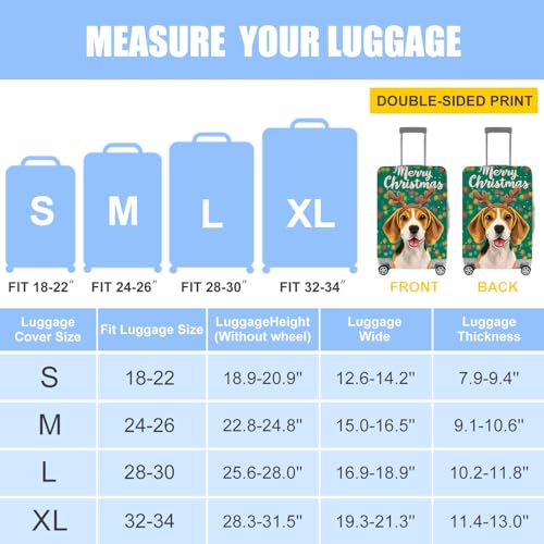Image of Christmas Dog Luggage Cover - Cute Reindeer Puppy Suitcase Cover Protector, Stretchable Waterproof Travel Sleeve,L