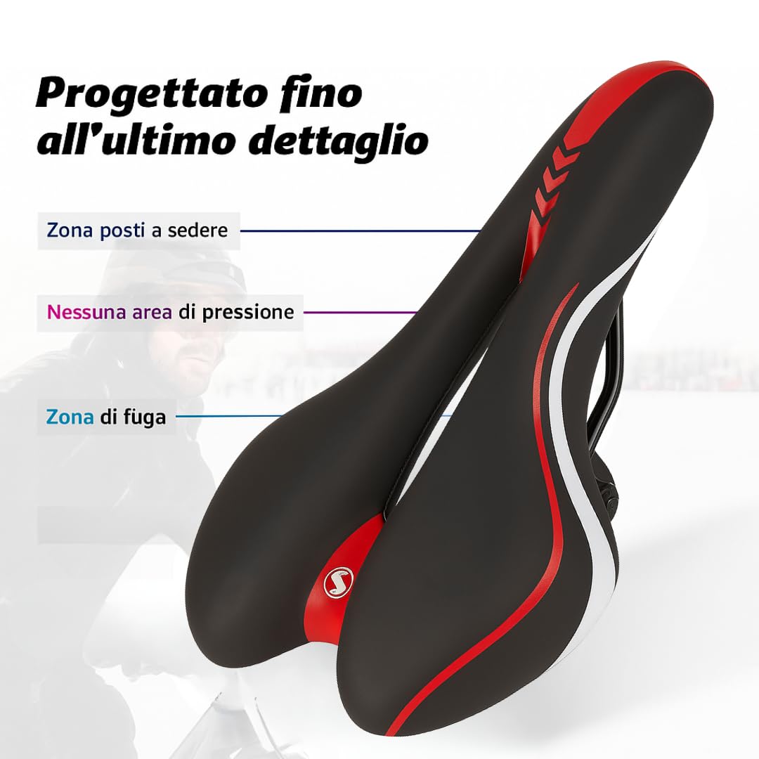 Sella Bicicletta Ergonomica Uomo Donna in Memory Foam | Traspirante con Sistema AirFlow Antiprostata | Sella MTB, Bici da Strada e Città – Comfort e Assorbimento Urti - Removibile e Lavabile