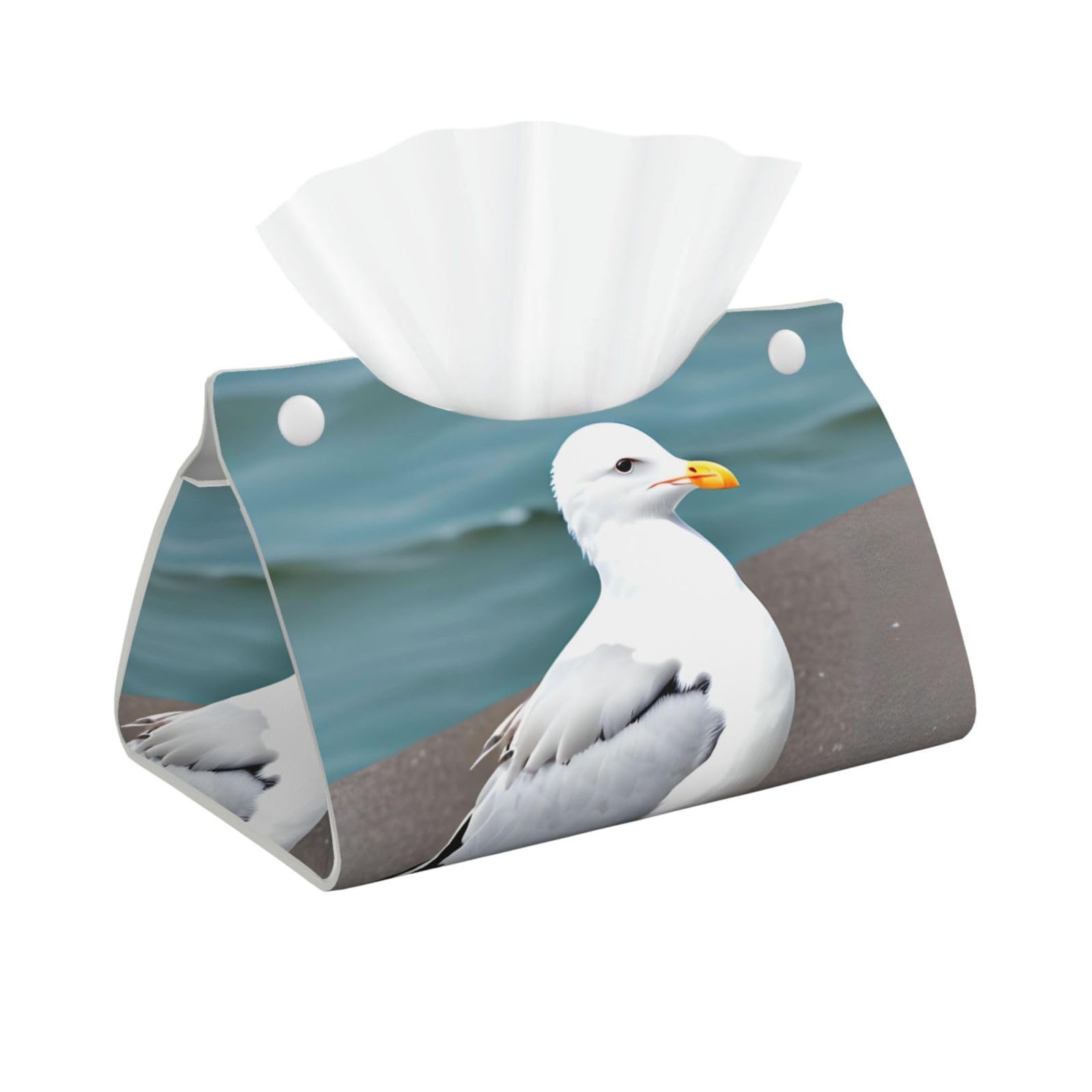 Cute seagull Rectangular Leather Tissue Box Cover, Folding Facial Tissue Holder Dispenser for Car