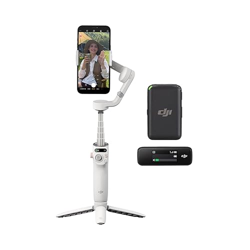DJI Osmo Mobile 6 Solo Vlogging Combo, 3-Axis Smartphone Stabilizer, Object Tracking, Built-in Extension Rod, Portable and Foldable, Platinum Gray, Equipped with a DJI Mic (1 TX + 1 RX)