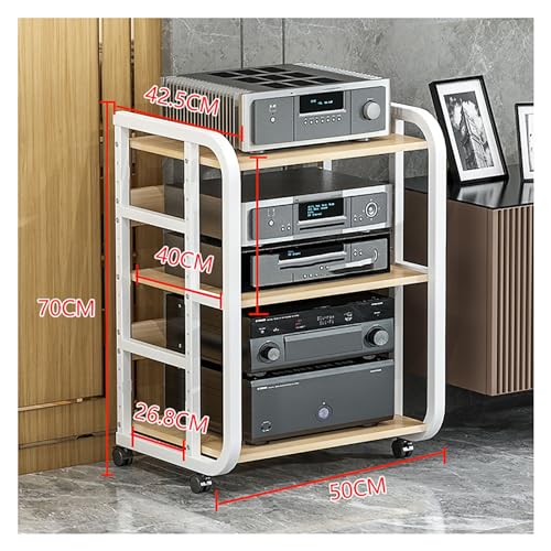 HONGKEFIT CD Rack Media Shelf Audio/Video Component Cabinet with Height Adjustable Wooden Shelves Floor Standing Storage Rack for Home Office Audio Video (Color : White-3-50x40x70cm)