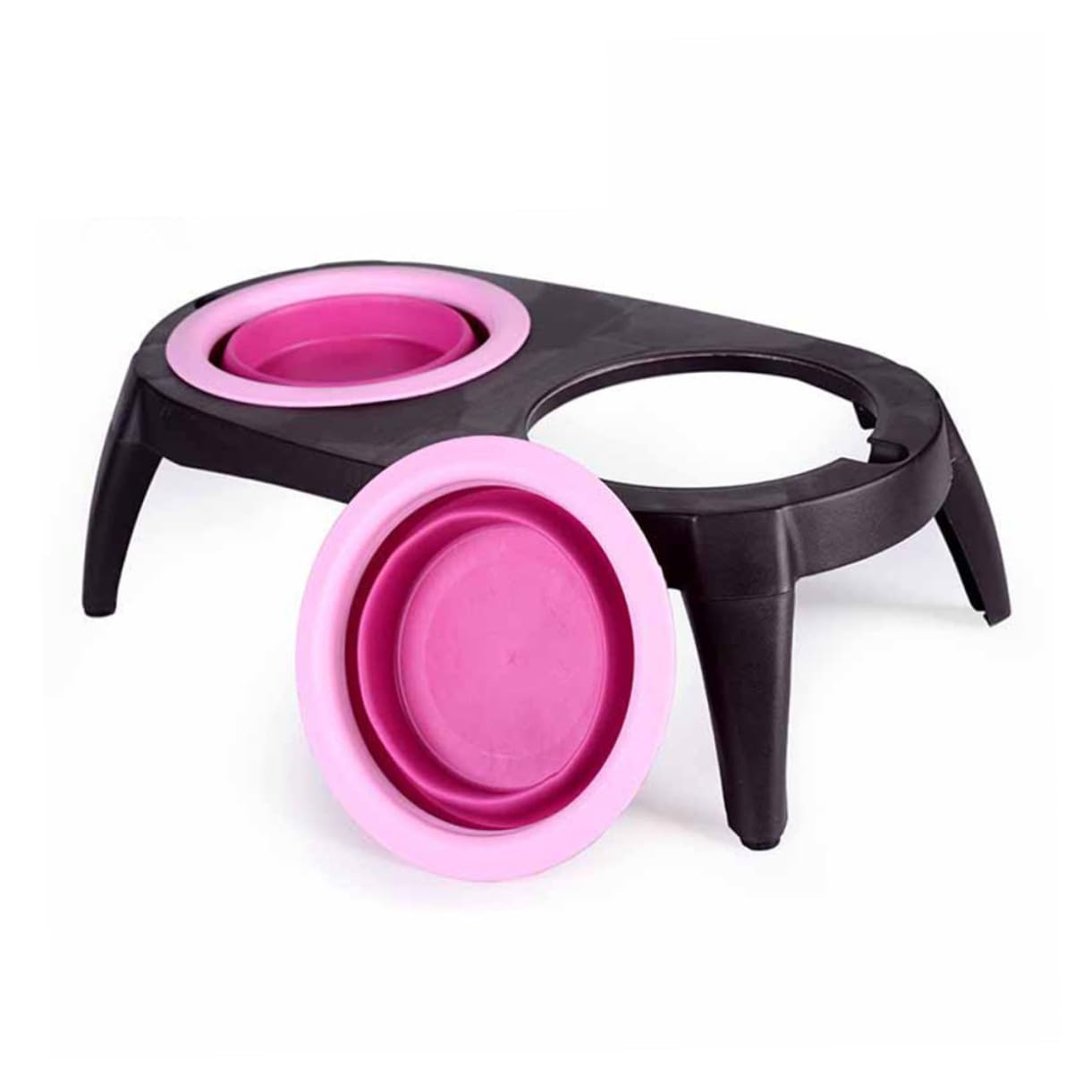 KOMBIUDA Cuenco de Silicona para Mascotas Doble Comedero Resistente Antideslizante para Perros y Gatos Portátil y Fácil de Limpiar Color Rosa