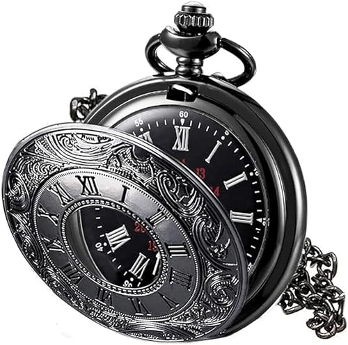 Tazweeq Vintage Quartz Pocket Watch for Men with Black Dial,...