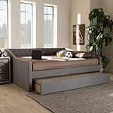 Baxton Studio Haylie Modern and Contemporary Light Grey Fabric Upholstered Full Size Daybed with Roll-Out Trundle Bed