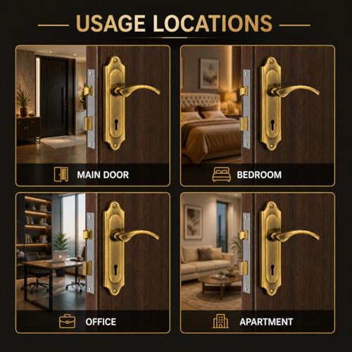 Image of SARDAR Premium 7 Inch Mortise Door Handle Lock Set for Main Door & Bedroom | Heavy Duty Designer Finish with Complete Installation Kit| Grace Antique|