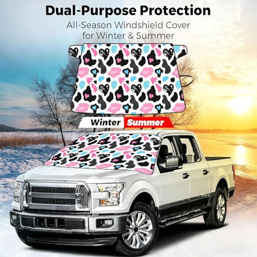 Protector de nieve para coche con diseño de vaca y correa de espejo segura 7