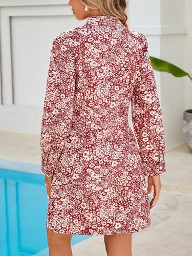 Image of EZAPINE Women Spring Dress 2026 Womens Summer Mini Dresses Floral Puff Sleeve Zipper A line Dress for Women with Pockets