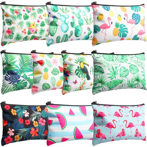 Eccliy 20 Pcs Summer Makeup Bag Cosmetic Bag Canvas Gifts Summer Themed Accessories for Girls Toiletry Pouch with Zipper for Women Party Shopping Home Travel, 8 x 5 Inch