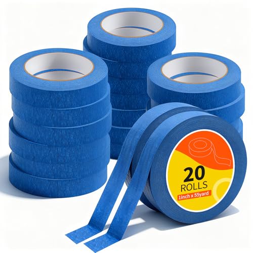 Eliamo 20 Rolls Blue Painters Tape with 1 Inch X 55 Yards (1100 Yards Total) Masking Tape Bulk for Walls Painting Arts Painting Multi-Surface No-Residue Painting Tape for Indoor and Outdoor Use