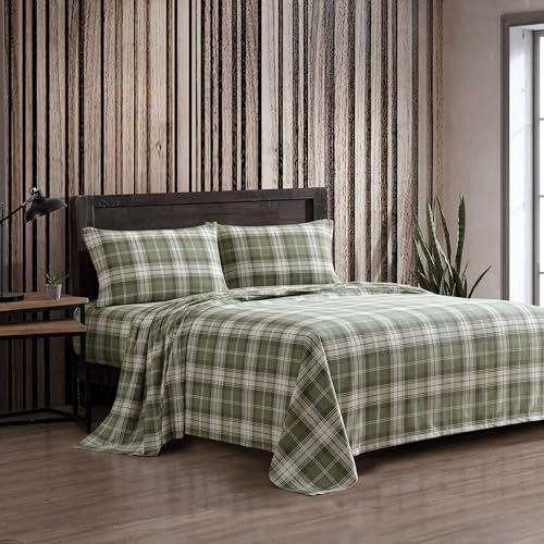 Eddie Bauer - Queen Bed Sheets, Cotton Flannel Bedding Set with Matching Pillowcases, Brushed for...