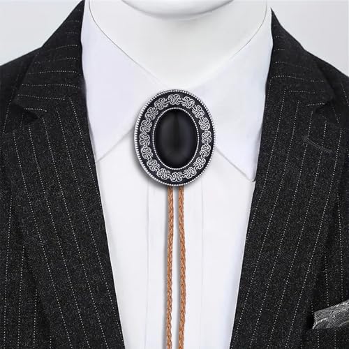 Image of Btilasif Bolo Tie Black for Men Cowboy, Triangle Turquoise Western Bolo Necklace Leather Necktie Costume Accessories