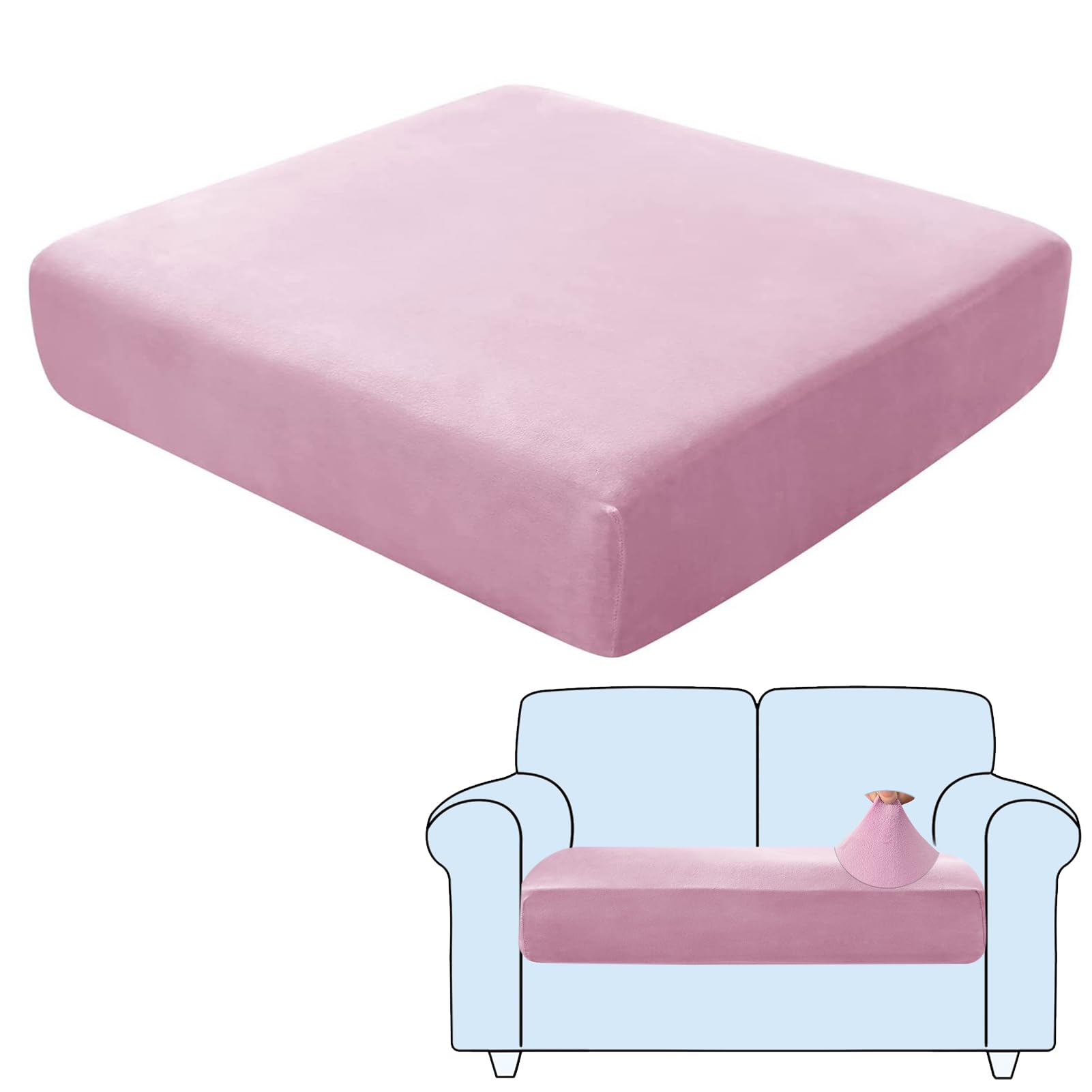 SHUOJIA Sofa Seat Cushion Covers, Stretch Velvet Sofa Cover, Non-Slip Couch Cushion Covers Replacement for Individual Cushion,with Elastic Fabric,Machine Washable (Pink,2-Seater)
