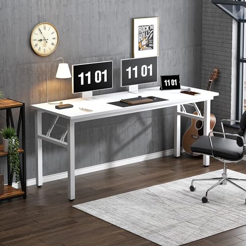 Image of Need Folding Computer Desk, Large 62 inches Folding Table for Home Office, No Install Needed Foldable Writing Table Long Desk, Space-Saving, White