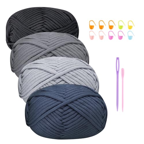 12x50g Fil à Tricoter et à Crocheter, Mailles Bien Visibles - Gros Fil épais et Mélangé en Coton Et Nylon - Pour Crochet Avec Accessoires de Crochet (12 Couleurs, 960m