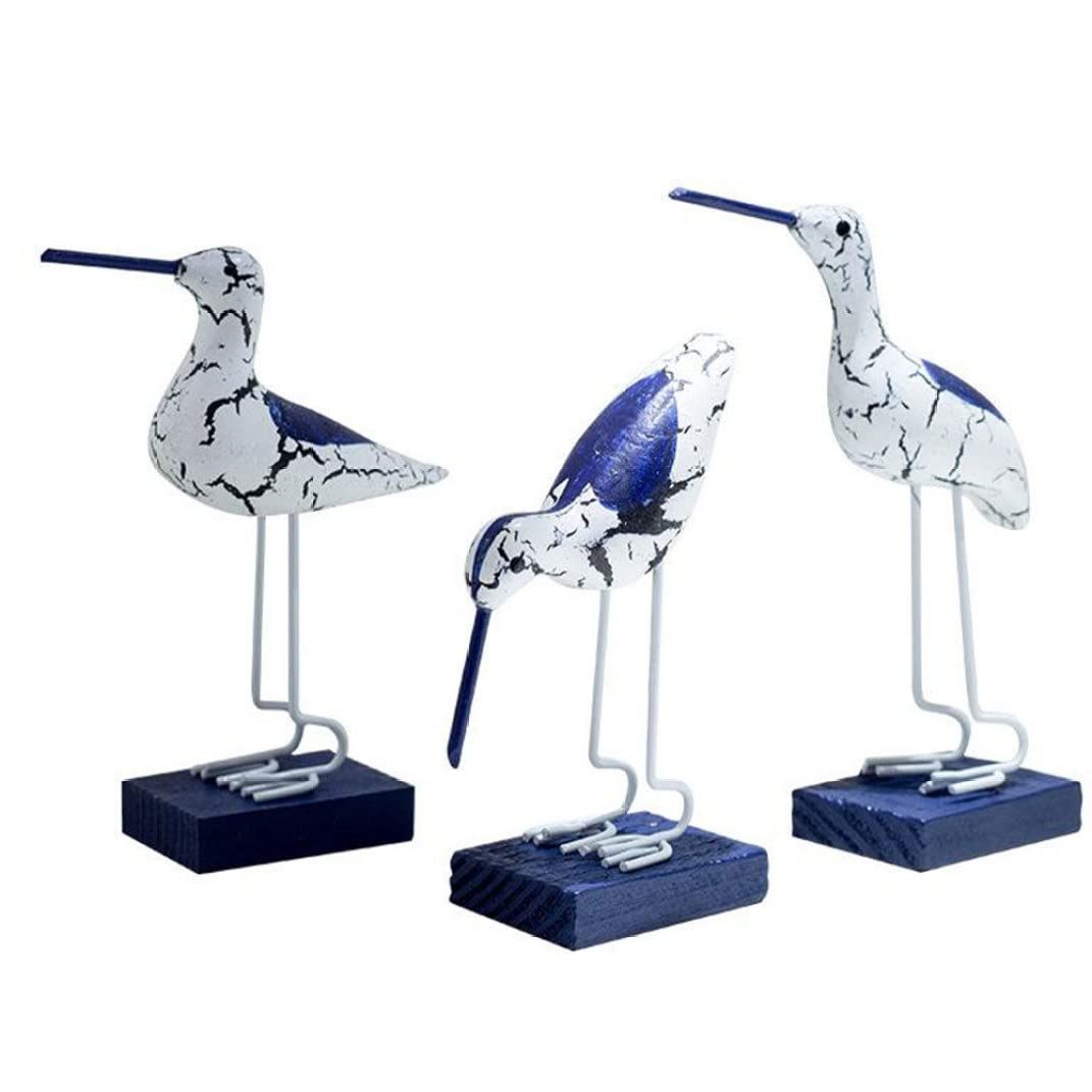 Veesper 3Pcs Wooden Nautical Seagull Bird Statue Sculpture Decoration Desktop Coastal Ornaments