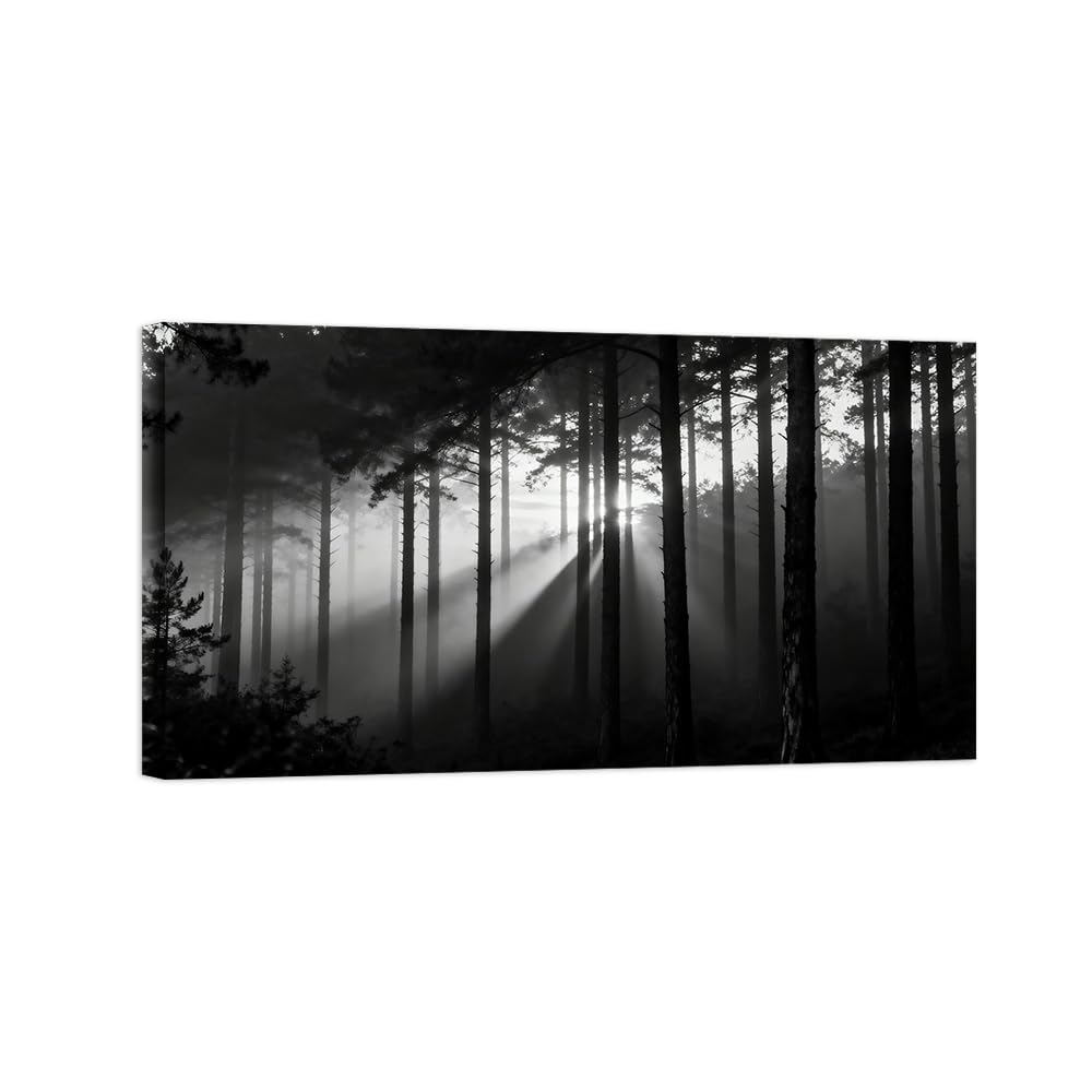 OZPWBVY Black and White Landscape Print Painting-Forest Tree 5-Minimalist Canvas Wall Art Picture for Home Ready to Hang 24x42in 60x108cm Wrapped Canvas