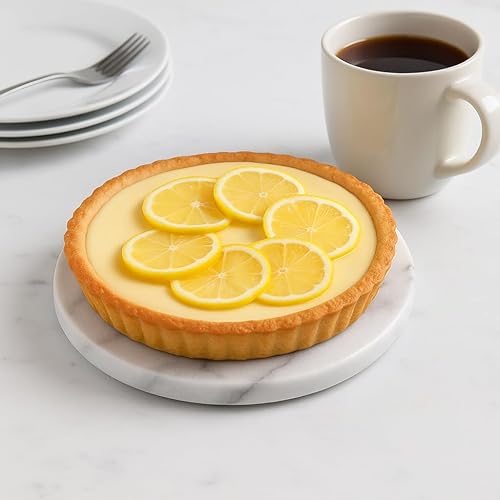 Miniatura 4 de Creative Home Salvamanteles redondos de mármol natural, tabla de queso, aperitivos de postre, bandeja de servir pan, 8 pulgadas de diámetro, blanco