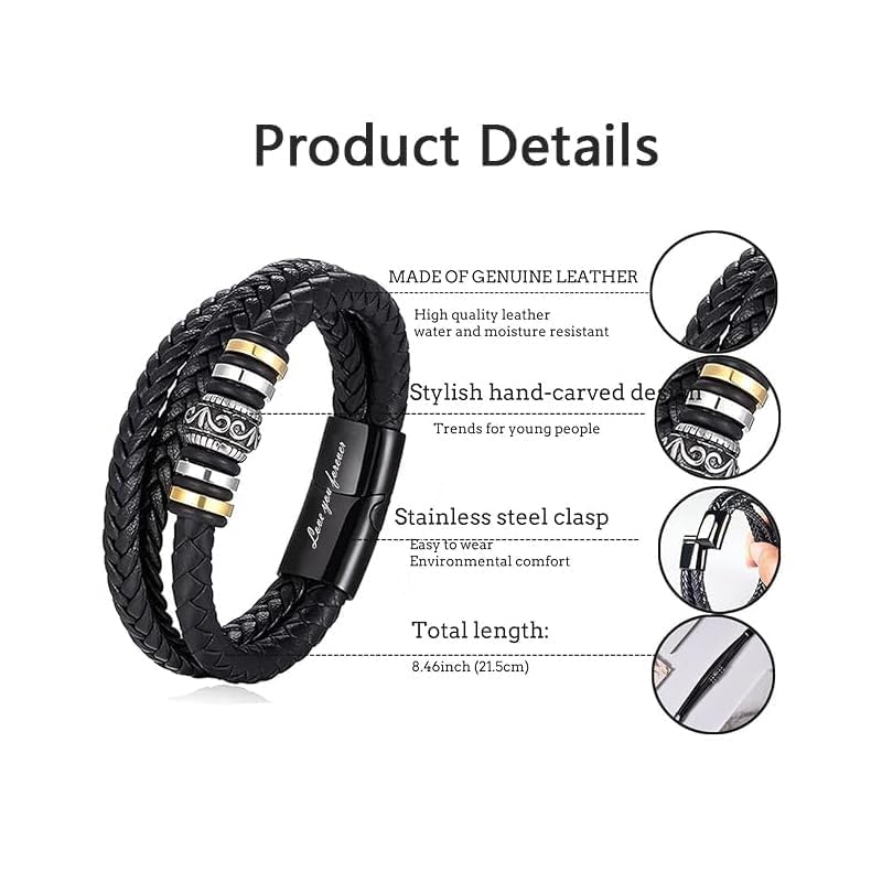Image of To My Son /Grandson Bracelet From Mom Grandmother, Forever Linked Together Black Braided Leather Infinity Knot Inspirational Bracelets Engraved Love You Forever Birthday Gift Jewelry