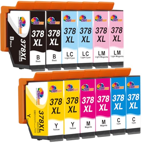 Clorisun 378XL Ink Cartridge for Epson 378 378xl ink cartridges for Epson Expression Photo XP-8000 XP-8005 XP-8500 XP-8505 XP-8600 XP-8605 XP-8606 XP-8700 XP-8705 XP-15000 Printers (12-PACK)