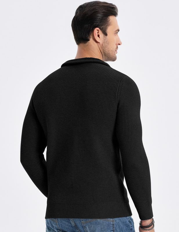 Men's Quarter Zip Up Pullover Slim Fit Mock Neck Long Sleeve Sweater Casual Knit Polo Sweaters3