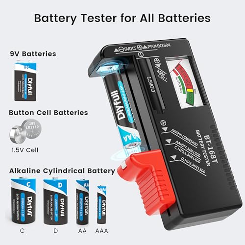 Image of Dlypow Magnetic Battery Tester for AAA AA C D 9V, Buttons, Batteries Checker