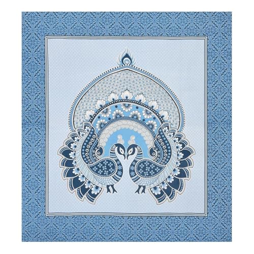 Image of Pure 100% Cotton Double Bed Sheet with 2 Pillow Covers (Bedsheet for Double Bed Cotton, Multicolour Jaipuri, Double Bed Sheet (Sky Blue & White, 90X100 Inch)