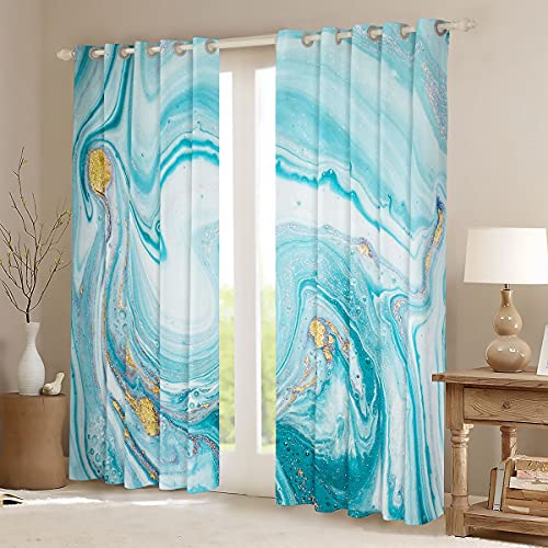 Homemissing Teal Marble Window Curtains For Bedroom Living Aqua Marble Curtains Turquoise Window Drapes For Boys Girls Kids Colorful Abstract Art Treatments,W46*L54 - Image 2