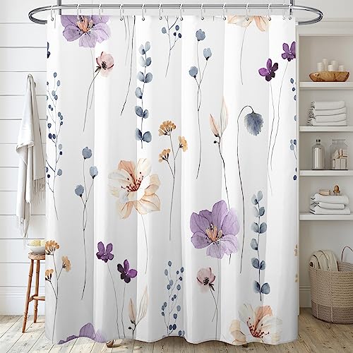 Decoreagy Watercolor Floral Shower Curtain Sets,Purple Beige Flowers Bathroom Curtains,Modern Minimalist White Bath Curtain, Waterproof Fabric with 12 Hooks 72x72 Inches Decoreagy Watercolor Floral Shower Curtain Sets,Purple Beige Flowers Bathroom Curtains,Modern Minimalist White Bath Curtain, Waterproof Fabric with 12 Hooks 72x72 Inches