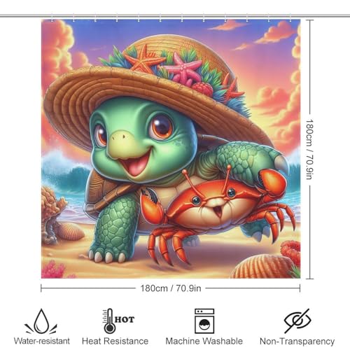 Rideau de douche tortue 100% polyester de qualité supérieure 183cm - 4