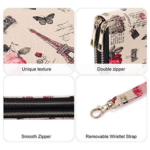 Image of XEYOU Double Zipper Long Clutch Wallet Cellphone Wallet for Women with Removable Wristlet Strap for Credit Card, Cash, Coin, Bill