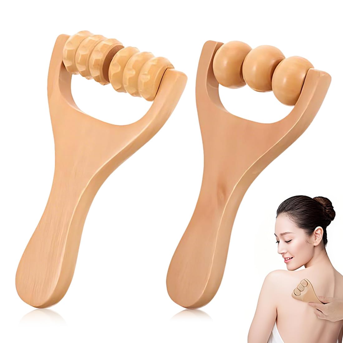 Narbenroller, 2 Stück, Holz-Massageroller für Beinmuskeln, 15 cm lang und 8 cm breit, kleine Massagekugeln für Muskelentspannung und Narbenpfleg Pezzi Rullo Massaggio